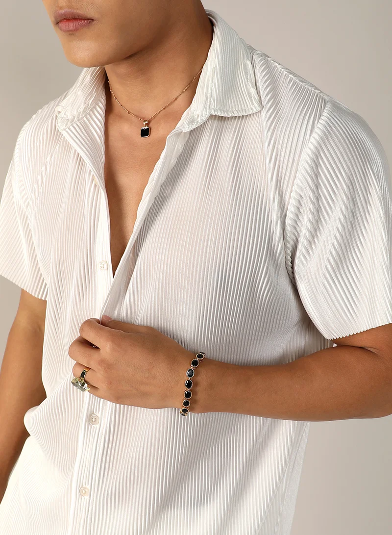 CAHOOT  Men's Chalk White Pleated Co-Ord Set For Casual Wear | Spread Collar | Short Sleeve | Button Closure | Co-Ords Crafted With Comfort Fit For Everyday Wear for Men | Best Price UAE